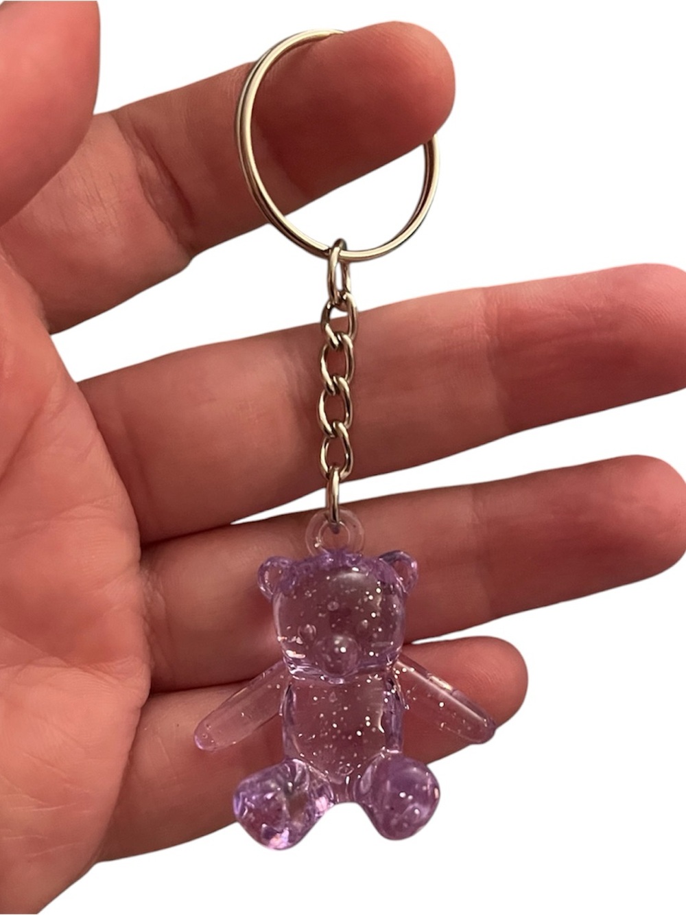 Purple Sparkle Teddy Keychain for Kids